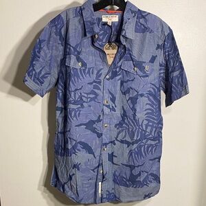 Triple Five Soul Navy Botanical Print Shirt